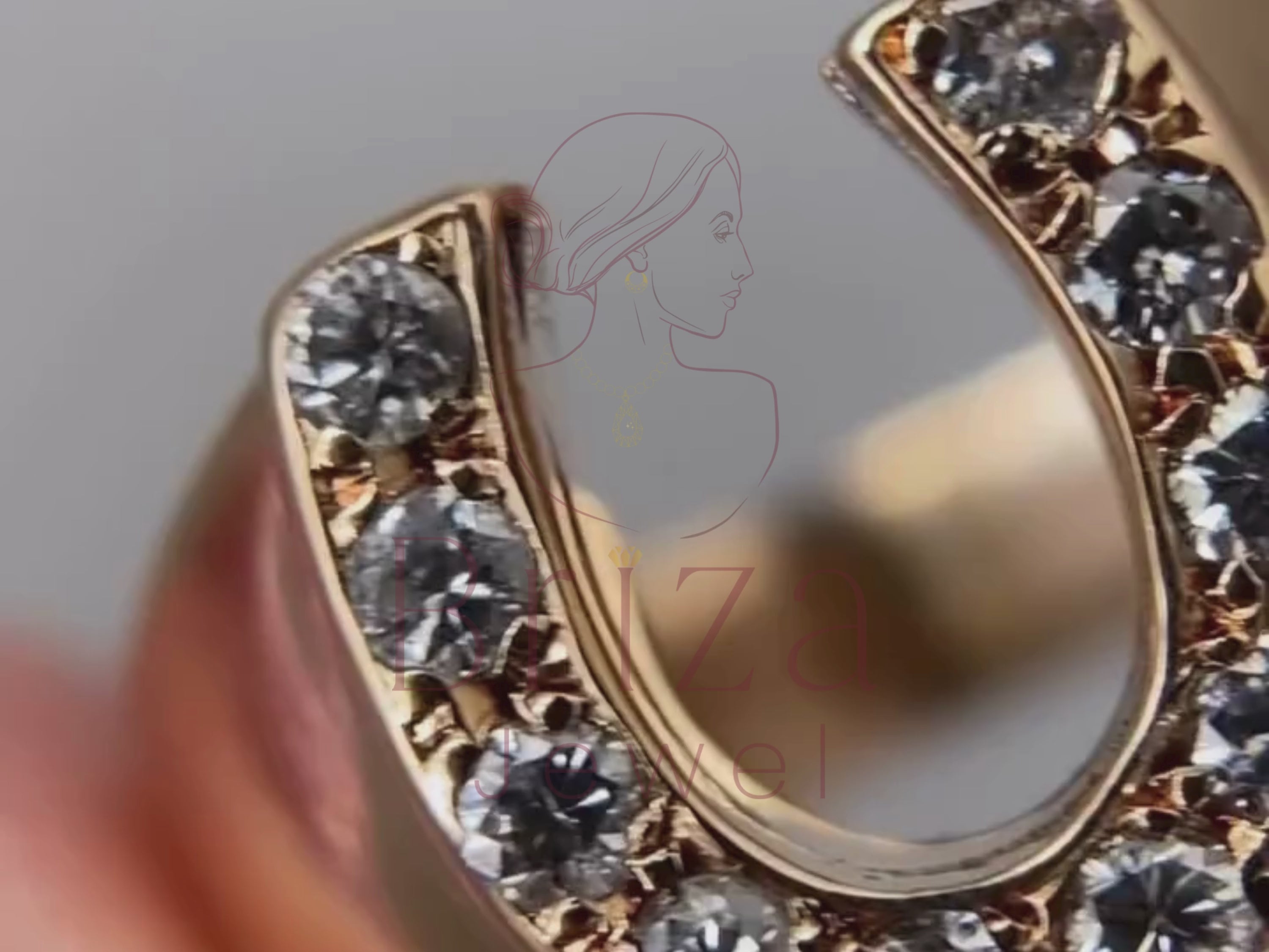 Gold Horseshoe Ring with Lab Diamond Lucky Statement Jewelry