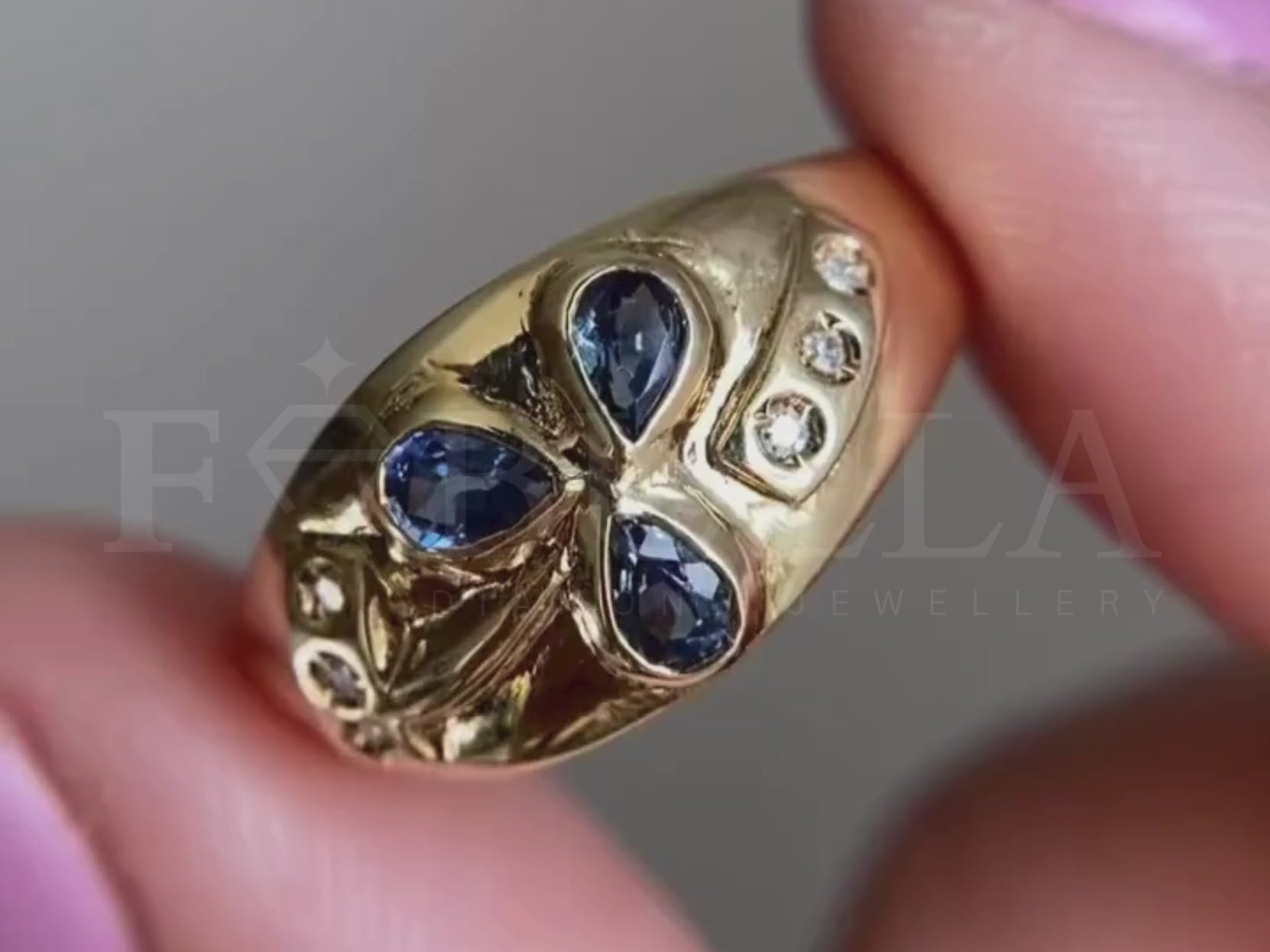 Floral Sapphire Ring | Vintage Gold Diamond Cluster Cocktail Ring
