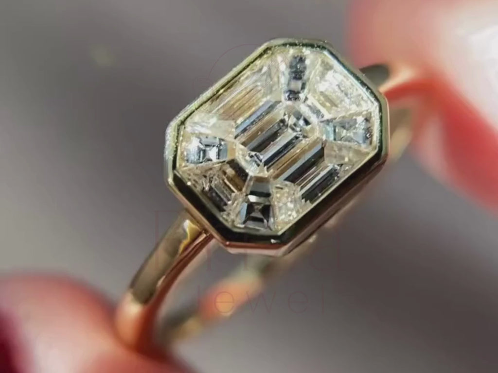 Engagement Ring With Bezel Setting - 14K Gold Emerald Cut Diamond