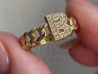 Custom Letter Diamond Ring with Elegant Chain-Style Design