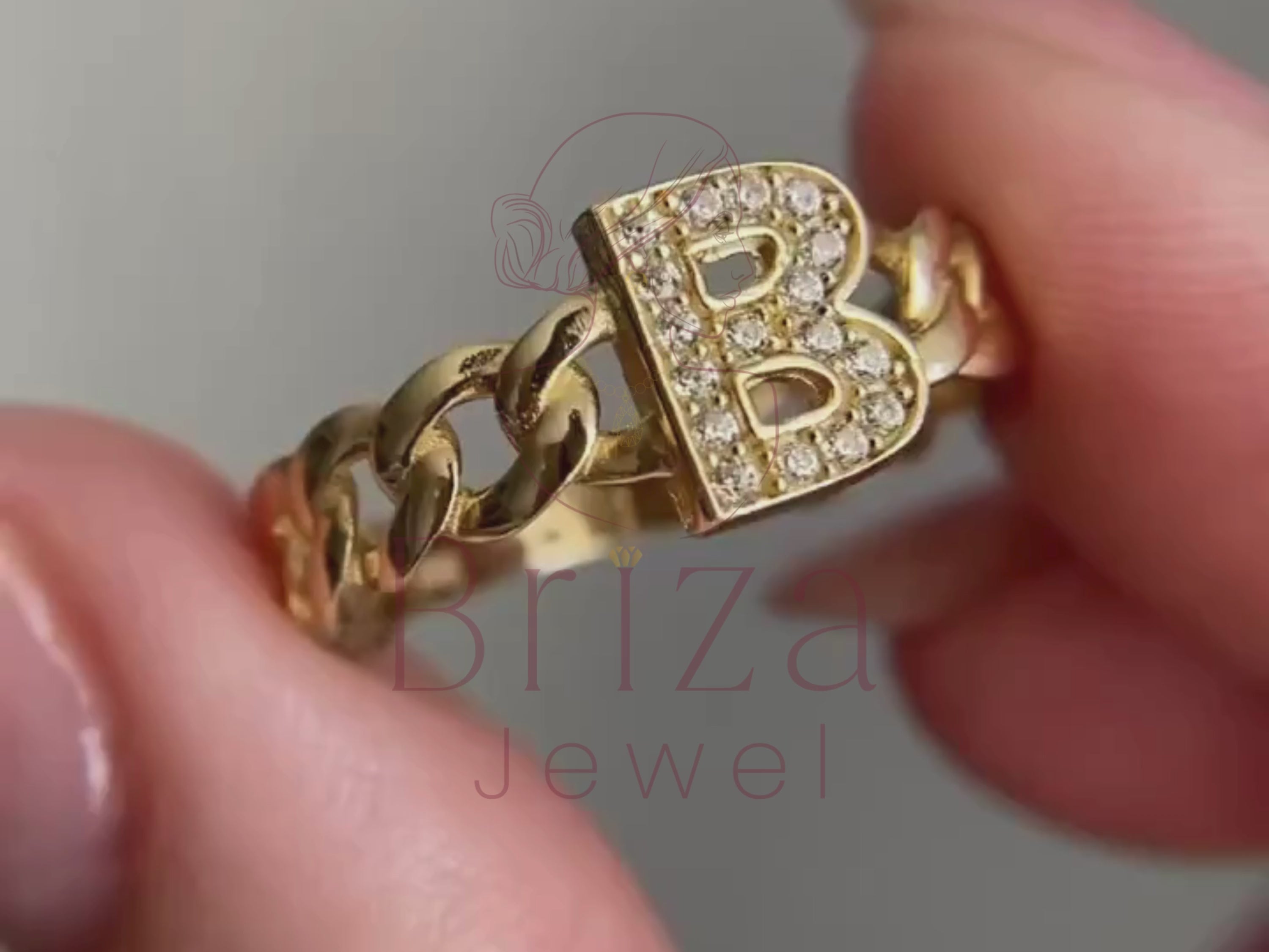 Custom Letter Diamond Ring with Elegant Chain-Style Design