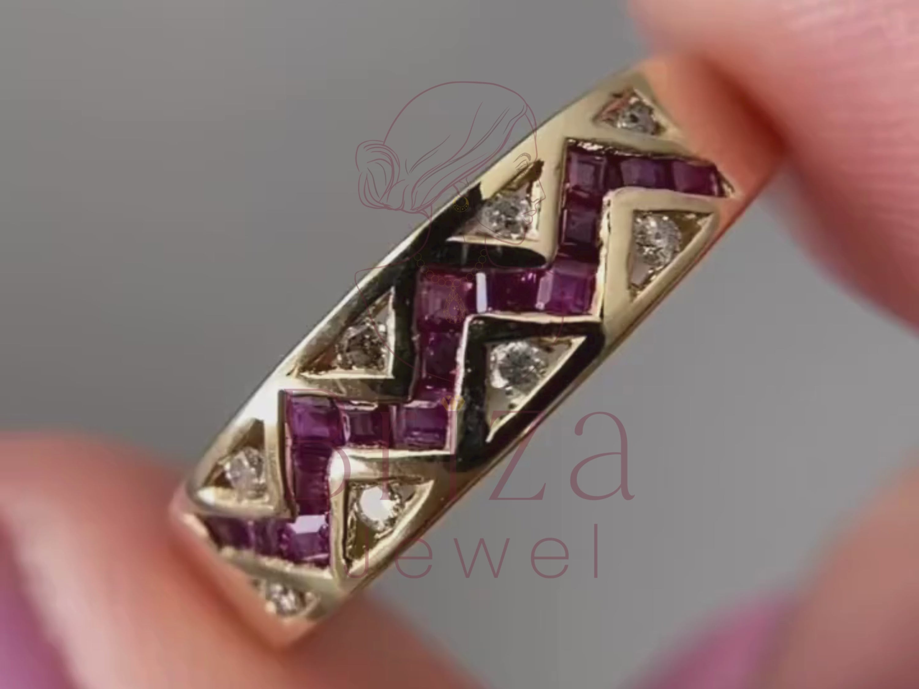 Wedding Band Chevron | Vintage Pink Sapphire Diamond Ring