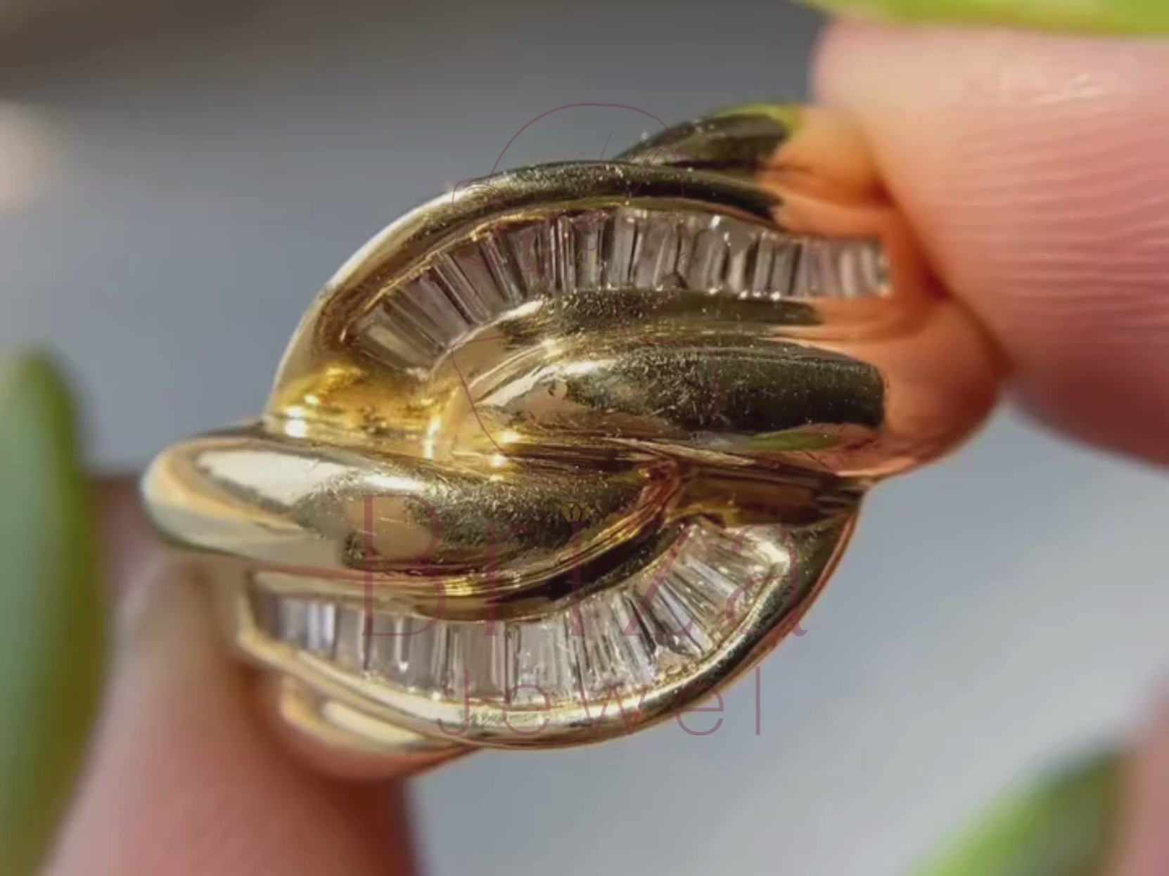 Vintage Gold Dome Ring | Baguette Diamond Retro Cocktail Band