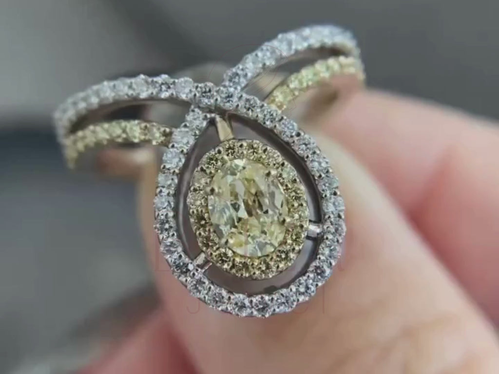 Lab Grown Diamond Ring | Yellow Diamond Halo Split Shank Gold