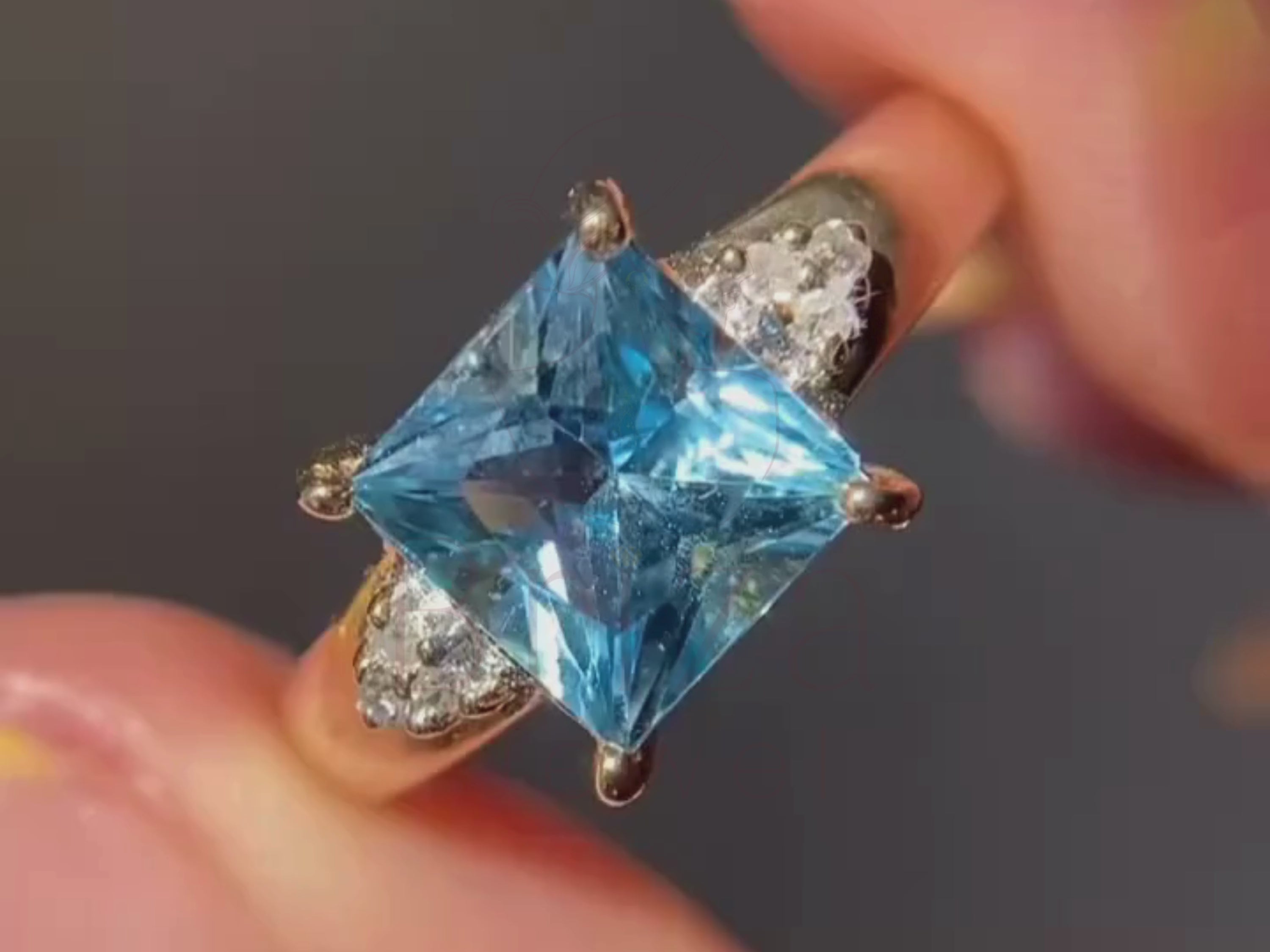 Princess Cut Blue Diamond Ring with Elegant Gold Design