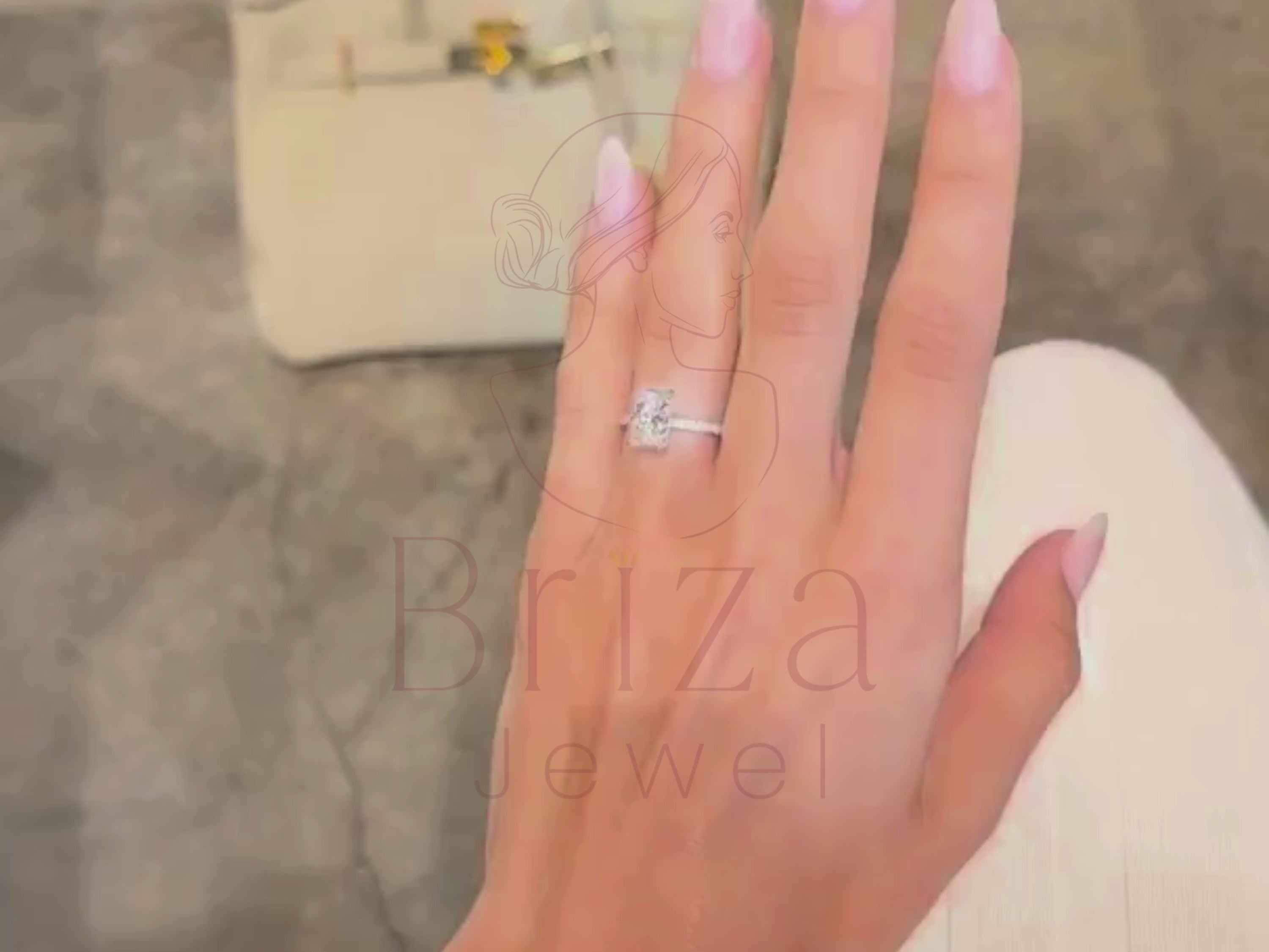 Radiant Cut Engagement Ring | Gold Pave Band Bridal Ring