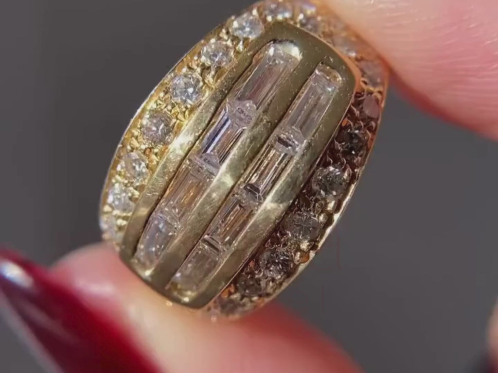 Yellow Gold Baguette Diamond Ring - 18K Yellow Gold Vintage