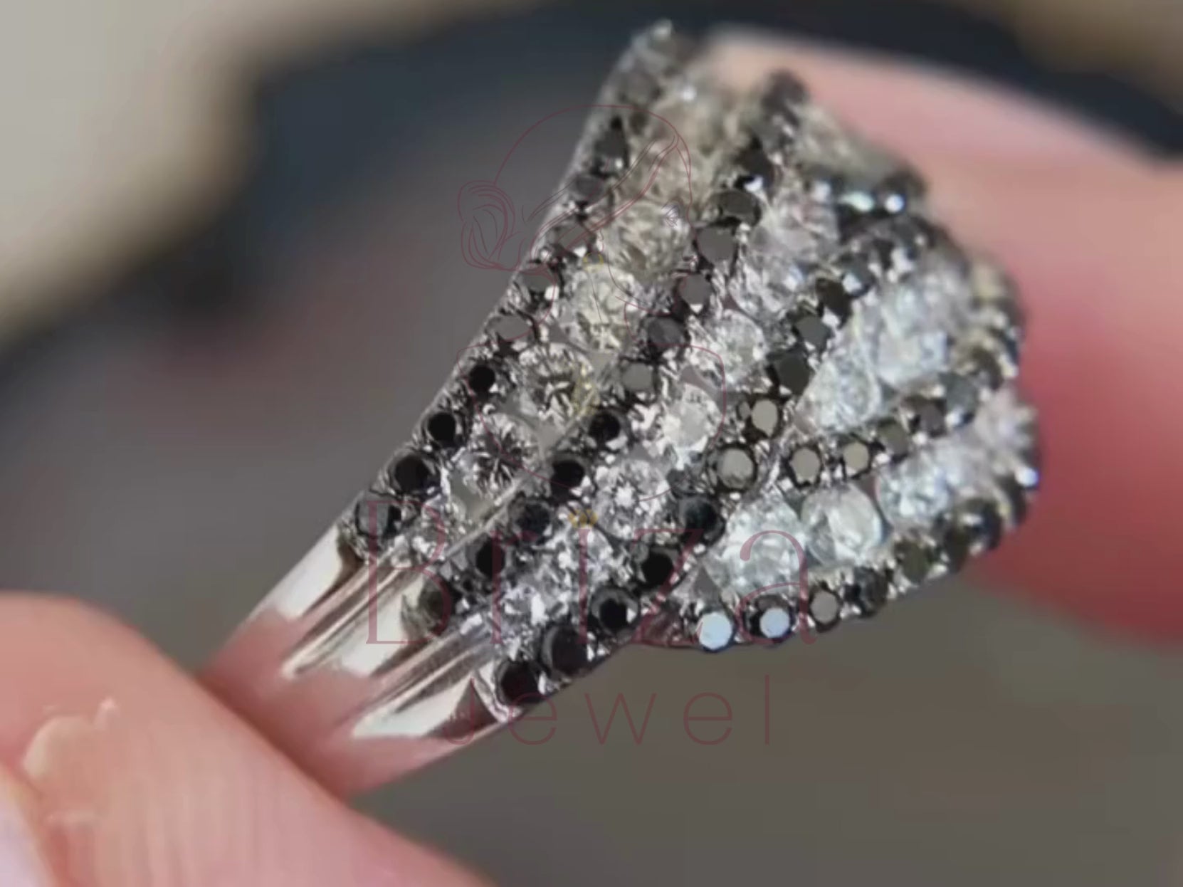 Black and White Diamond Ring Featuring Bold Art Deco Styling