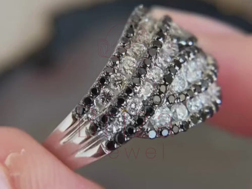 Black and White Diamond Ring Featuring Bold Art Deco Styling