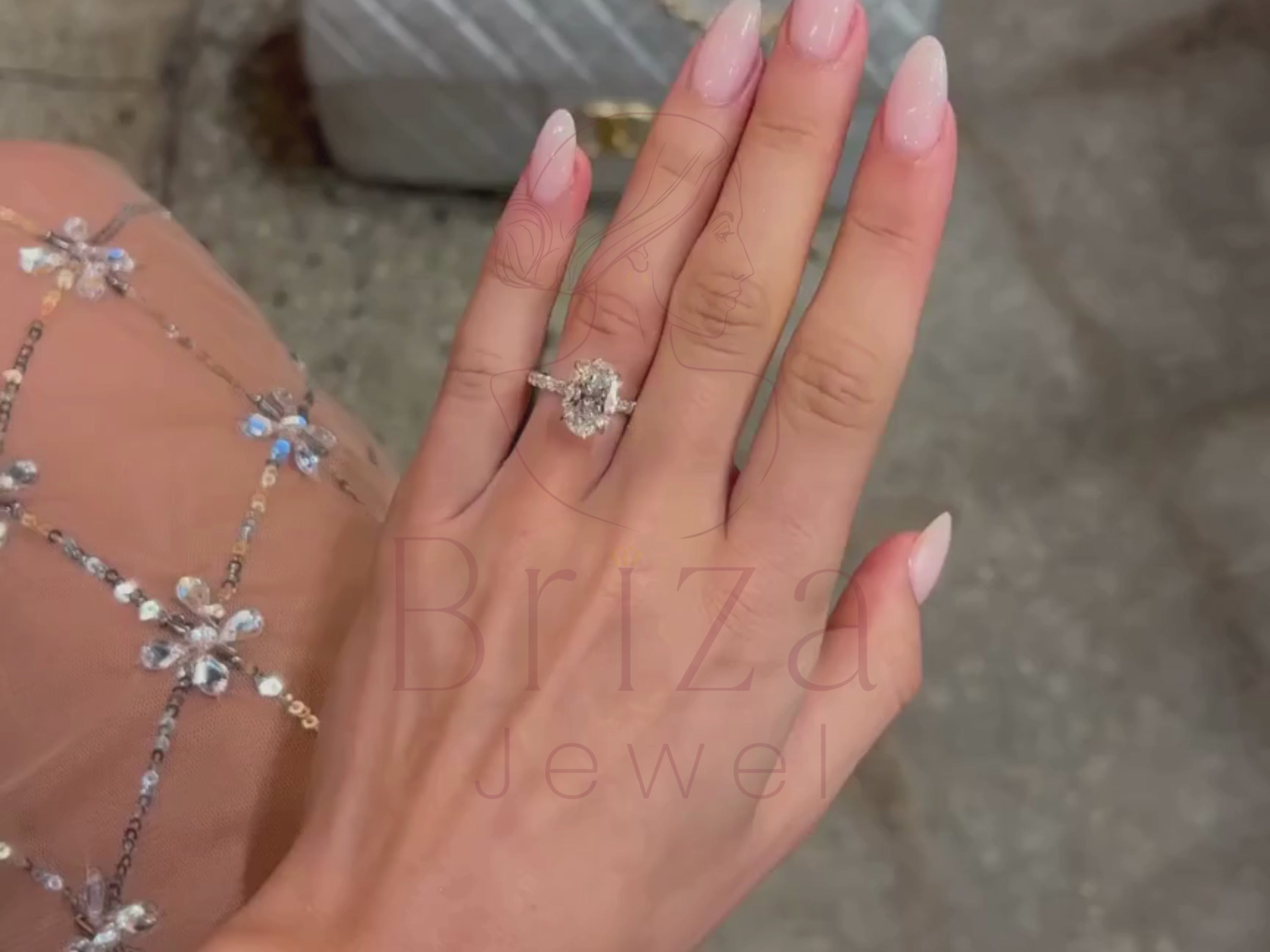 Oval Ring Diamond with Lab-Grown 3ct Pave Band Bridal