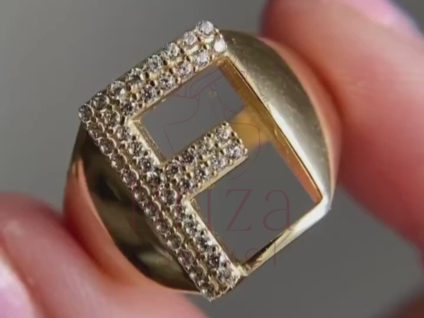 Gold Ring with Initial - Lab Grown Diamond