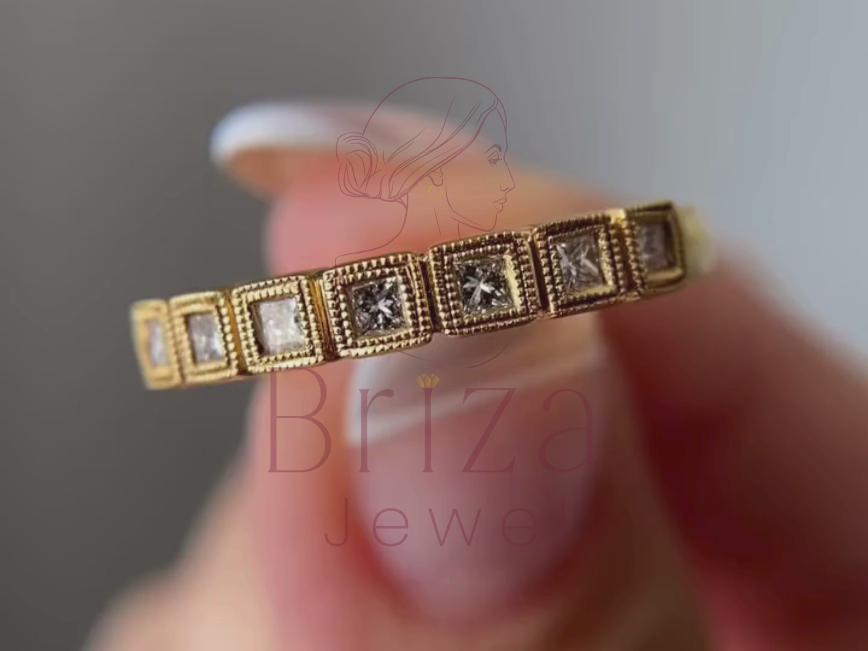 princess cut wedding ring close-up showing moissanite detail