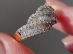 cross diamond ring close-up showing baguette moissanite detail